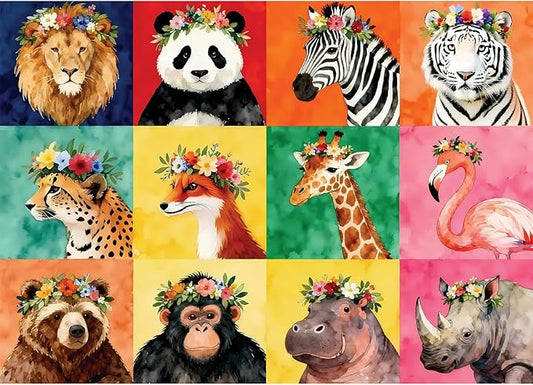 Puzzles for Adults 1000 Pieces - Beast-Themed Colorful Jigsaw Puzzles, Fun Family Game, Challenging Brain Teaser, 28 x 20 in, Great Gift Idea & Home Decor (Floral Beasts)