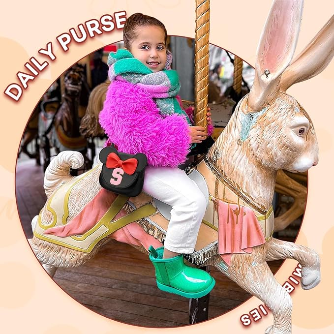 mibasies Toddler Purse Girl Gifts: Girls Birthday Gifts for 3-8 - Toys for Ages 2-4 Girls Mouse Ears Purse, Black, Letter S