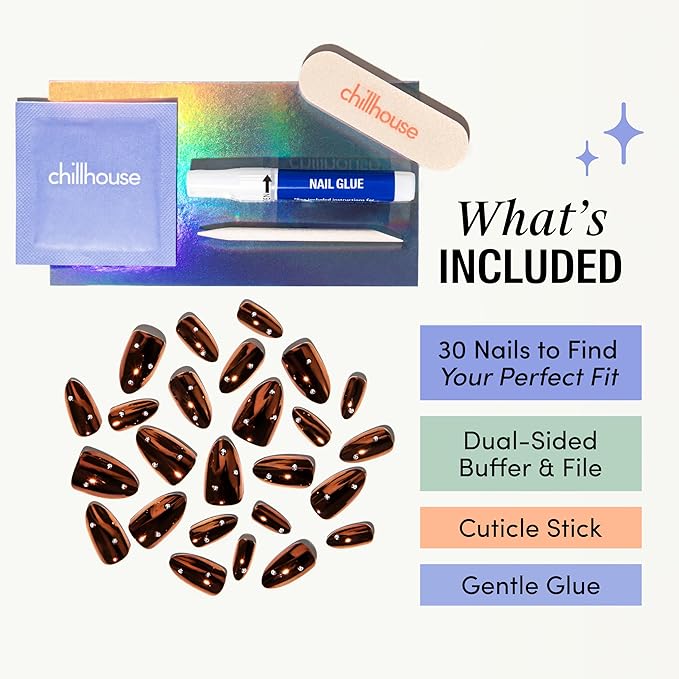 Chillhouse - Chill Tips, Press on Nails Kit - Rebel in a Dress (Almond) - 30 Nail Shapes & Sizes - Up to 2 Weeks of Wear - Customizable Fit - Reusable - Latina Founded, Women Owned - Beauty, Self Care