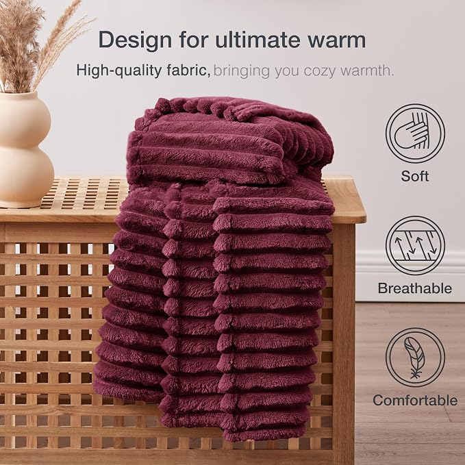 EXQ Home Gentle Soft Fleece Throw Blanket – Cozy Lightweight Blanket for Couch Bed – All-Season Warm Fuzzy Flannel Blanket for Women Mom Her – Gifts for Birthday(50"x60",Burgundy)