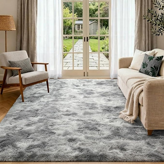 4x6 Ft Shag Rugs for Bedroom Living Room, Tie-Dyed Ultra Soft Fluffy Furry Area Rugs for Indoor Floor, Aesthetic Carpet for Kids Home Decor (Grey)