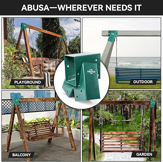 ABUSA Heavy Duty Swing Sets Brackets Including 2 Green A-Frame Swing Set Brackets and 4 Swing Hangers for Playground Equipment Mounting Parts Hardware Included (Light Green)
