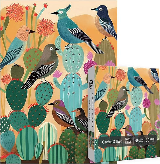 Desert Bird Puzzles for Adults 1000 Pieces, Cactus Flower Succulent Plant Puzzles, Birds Themed Jigsaw Puzzles Nature Botanical