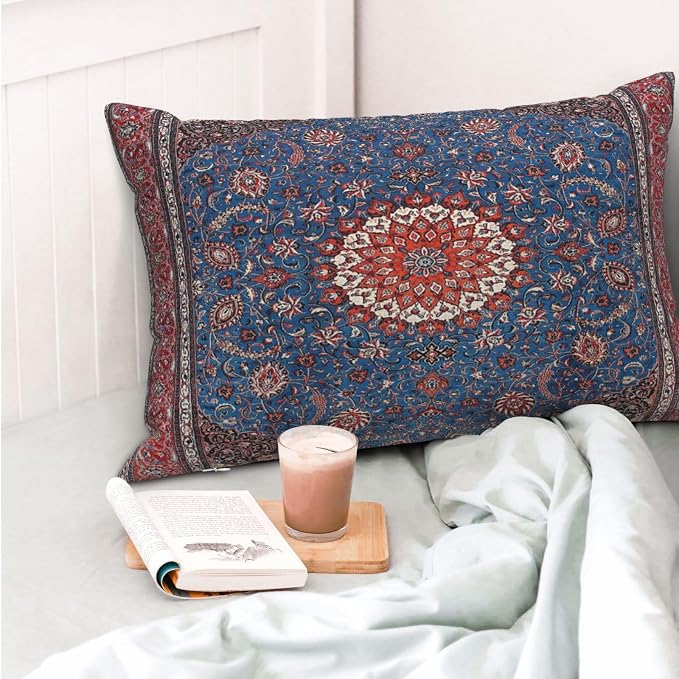 Antique Persian Rug Vintage Blue Print Pillow Covers Decorative Lumbar Throw Pillowcase 12x20 Inch Couch Cushion Cover for Home Decor Living Room Bedroom College Dorm Bed Car Sofa