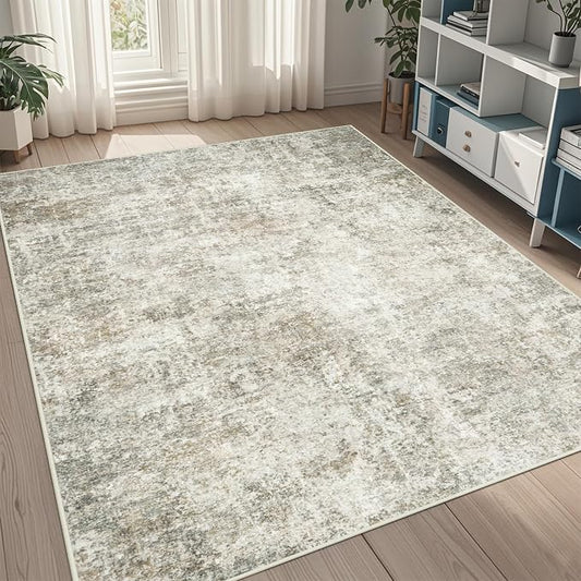 5x8 Area Rugs for Living Room Rug Washable: Abstract Rug for Dining Room Bedroom Carpet Non Slip 5 by 8 Indoor Modern Nursery Home Office Beige Brown