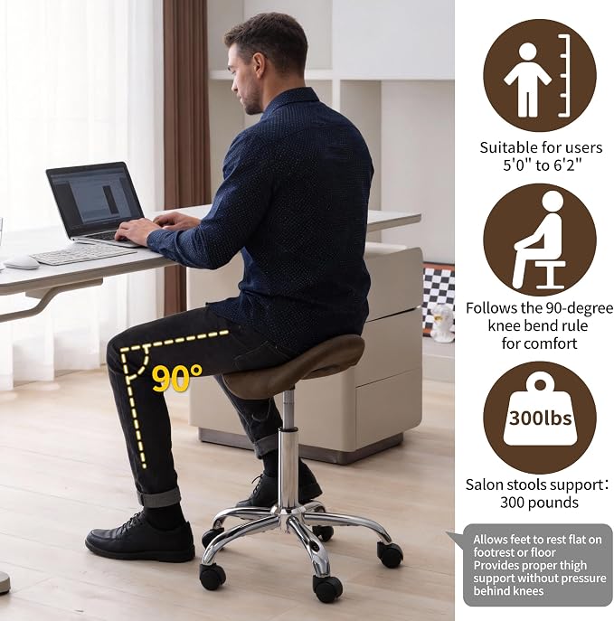 FIRAVOE Saddle Stool, Swivel Saddle Stool with Wheels, Adjustable Rolling Stool 18"-26", Faux Leather Rolling Stool for Salon, Massage, Clinic, Lab, Office (Tan, 1PCS (18"-26"))