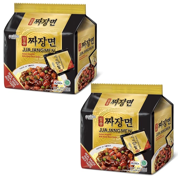 PALDO FUN & YUM Jjajangmen Vegan Black Bean Instant Ramen, Korean Chajang Noodles, K-Food (Pack of 8)