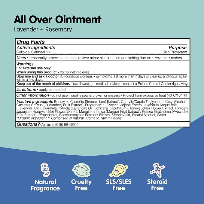 TUBBY TODD All Over Ointment - Baby Eczema Cream, Everyday Multi-Purpose Sensitive, Dry, Irritation Baby Skin Relief Cream, Steroid & Gluten Free, Lavender Rosemary - 1 Pack, 8 Oz
