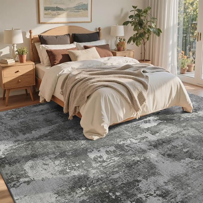 8x10 Ft Large Area Rugs for Living Room, Soft Non-Slip Washable Rugs Modern Abstract Pattern Carpet for Bedroom Indoor Floor Nursery Home Decor (Dark Grey)