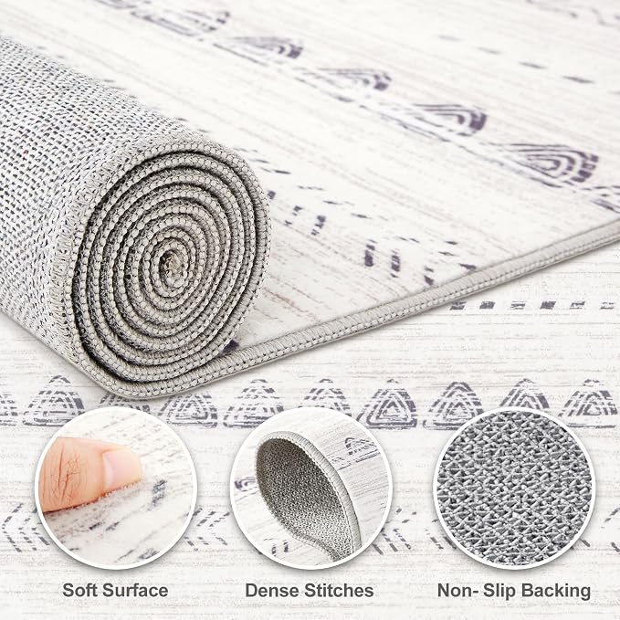 Nakagishi Boho 6x8 Area Rug Living Room Rugs Machine Washable Gray | Soft, Pet & Kid Friendly, Carpet for Living Room/Bedroom/Office/Kitchen/Nursery, Daily Home Decor Stain Resistant Moroccan