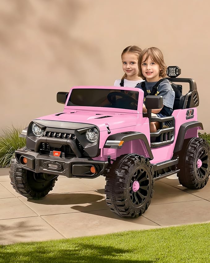 Outfunny 2 Seater Ride on Car Toy, 24V 4WD Electric Car for Kids 4-8 with Remote Control, 4x200W Motors, Capacity 150 lb - Light Pink