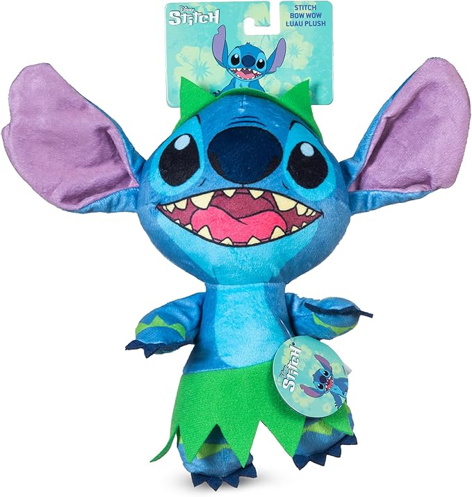 Disney for Pets Lilo and Stitch Bow Wow Luau Plush Dog Toy, – Squeaker & Crinkle Sound – Cute Dog Toy Fans, 9 Inch