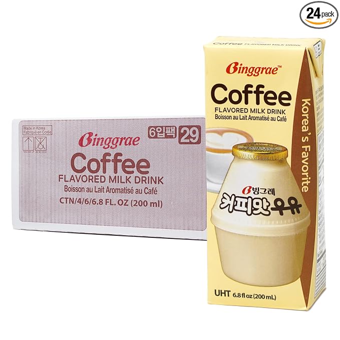 Binggrae Coffee Flavored Milk Drink – Korean Sweet and Creamy Shelf-Stable Beverage – 6.8 fl oz Cartons – Pack of 24