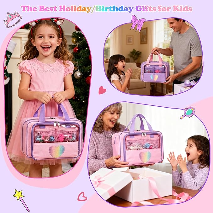 Carrying Case Compatible with Barbie Dolls 12-Inch/6-inch, All-in-One Organizer Holds 6-12 Dolls & Accessories，Large Doll Travel Case with Handle, Bag Only (PINK)