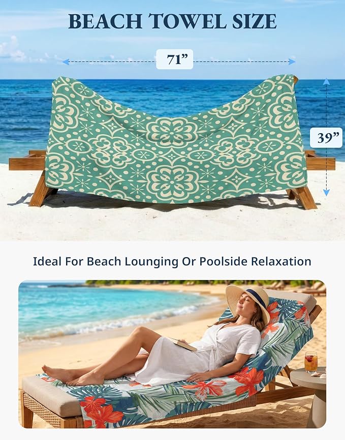 LANE LINEN Beach Towels 6 Pack, Oversized Beach Towel, Lightweight Beach Essentials for Women, Large Pool Towel, Absorbent & Quick Dry, Sand Free Beach Towel, 39"x71" - Island Boho