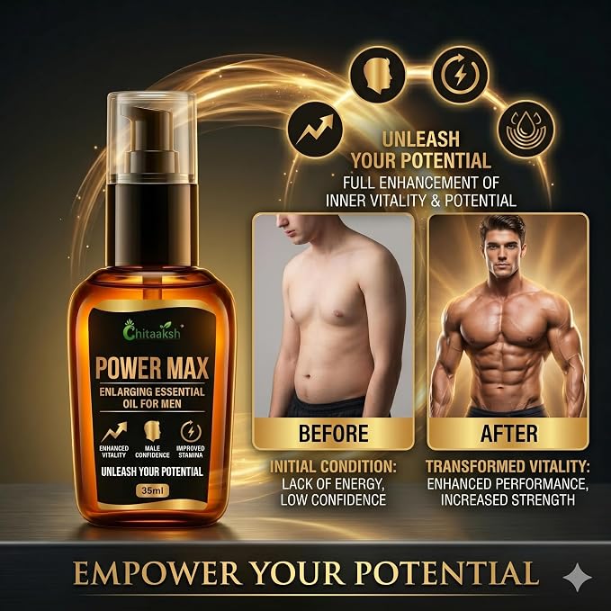 Power Max Enlarging Essential Oil for Men, Enhanced Vitality, Improved Stamina, 35ml