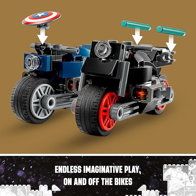 LEGO Marvel Black Widow & Captain America Motorcycles 76260 Buildable Marvel Toy for Kids Ages 6-8, Marvel Playset Based on the Avengers Age of Ultron Movie with a Captain America Bike & 2 Minifigures