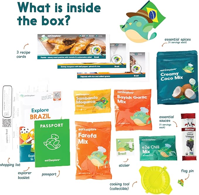 Cooking Kits for Kids - Interactive & Educational Set with 3 Recipe Cards, Key Ingredients & Cooking Tools - Ideal Idea for Kids who Love to Create Meals (Brazil Edition)