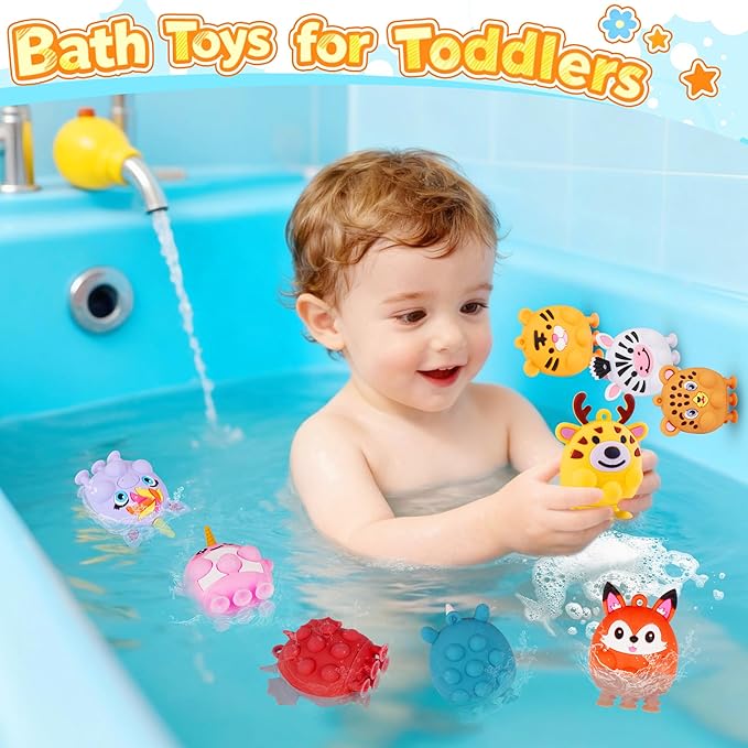 Toddler Valentines Day Gifts, 12PCS Animal Suction Pop Toys for Age 1 2 3 4 5 6, Airplane Car Travel Activities Essential, Birthday Gifts for Boys Girls Toddlers, Bath Toys for Toddler