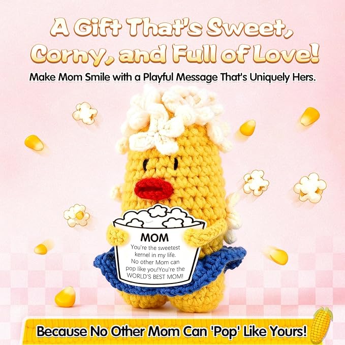 You're The Sweetest Kernel Mom Gift - Handmade Crochet Corn Plushie for Mother's Day Birthday, Unique Sentimental Present from Daughter Son, Cute Desk Decor for Mom