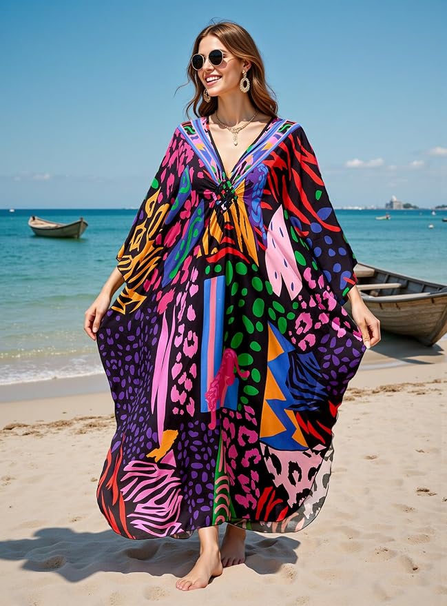 Mumu Dresses for Women Plus Size, Bohemian Kaftan Beach Cover Up Long Maxi Nightgown Soft Loungewear