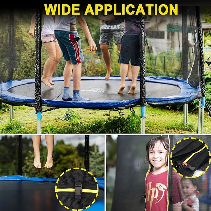 10Ft/15Ft Trampoline Net Replacement Safety Enclosure Net for 6 Straight Poles, Slide-On Mounting PE Tightly Woven Mesh Netting Included Ropes (Not Include Trampoline Poles)