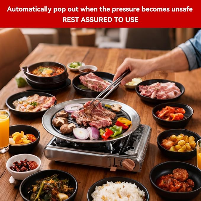 Detachable Grill Pan & Gas Stove Combo with Safety Auto-Eject | Portable Suitcase Design for Camping, Tailgating, Picnics, Indoor/Outdoor Cooking & Hot Pot