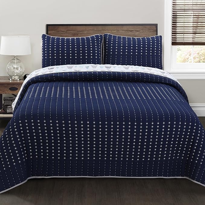Cozy Line Home Fashions Summit Blues Snowy Alps Pike Winter Mountains Polyester Reversible Quilt Bedding Set, Coverlet, Bedspread (Queen - 3 Piece)