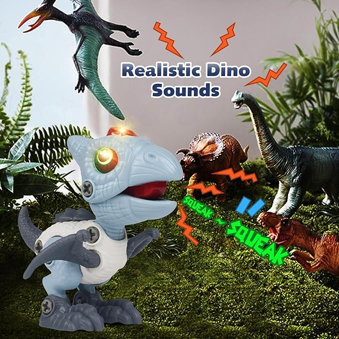 Dinosaur Toys for Kids 3-5，Take Apart Dinosaur Toys for Kids 5-7, STEM Building Construction Kids Toys with Sound and Light,Gifts for 3 4 5 6 7 8 Year Old Boys Girls