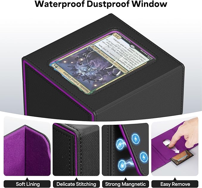 ZLCA MTG Commander Deck Box, Card Deck Box for Trading Card, Holds 110+ Double Sleeved Cards Fits for TCG CCG Magic Cards with 2 Dividers (Black & Purple)