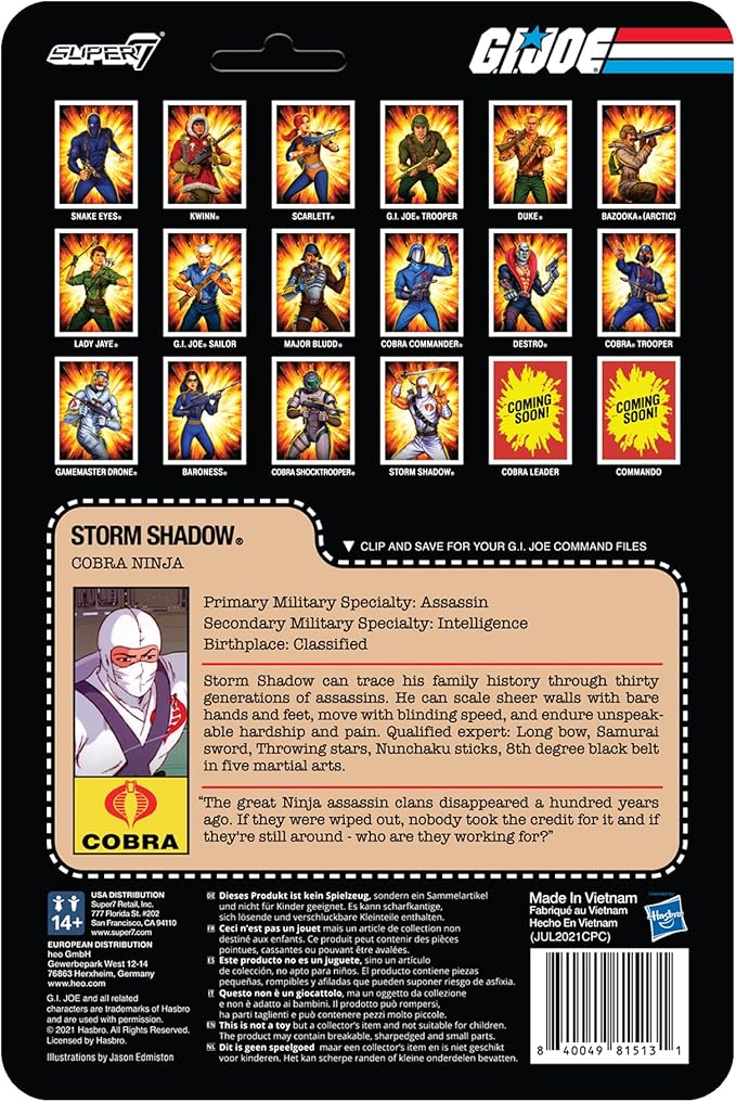 Super7 G.I. Joe Storm Shadow 3.75 in Reaction Figure