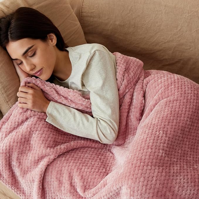 Exclusivo Mezcla Large Waffle Fleece Throw Blanket for Couch, Pink | Lightweight Soft Blanket for Sofa, Bed, Living Room, Plush Fluffy Throw for Home Decor, Travel, All Season, 50x70 Inches