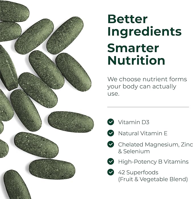 Vegan Multivitamin for Men and Women with Vitamins, Chelated Minerals, Vitamin D, B12, C, A & Zinc for Energy, Focus and Immune Health – Premium Womens and Mens Multivitamins & Multiminerals – 90 Tabs