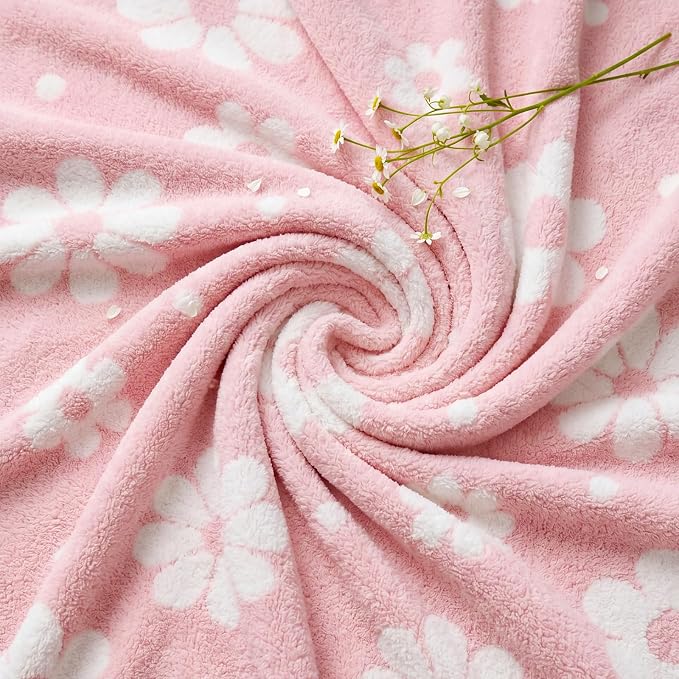 Soft Throw Blanket for Couch-Cozy Reversible Knitted Blankets | Lightweight Warm Fluffy Decor for Women, Mom, Her & Girls, Sofa, Chair, Bed, 50x70in,Daisy Floral Pink