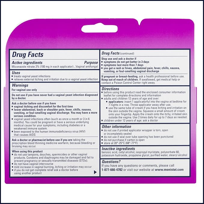 Monistat 7-Day Yeast Infection Treatment for Women, Miconazole Cream (45g Tube) & 7 Applicators, for Relief of Mild Vaginal Itching, 2 Pack