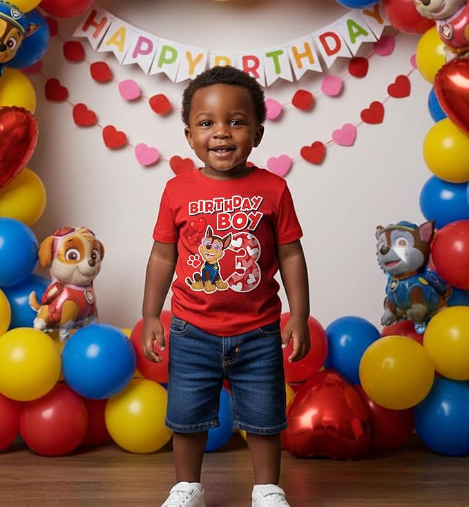 Paw Patrol Chase 3rd Birthday Boy Shirt - Toddler T-Shirt Gift Outfit for Party - Clothes for 3 Year Old Boys