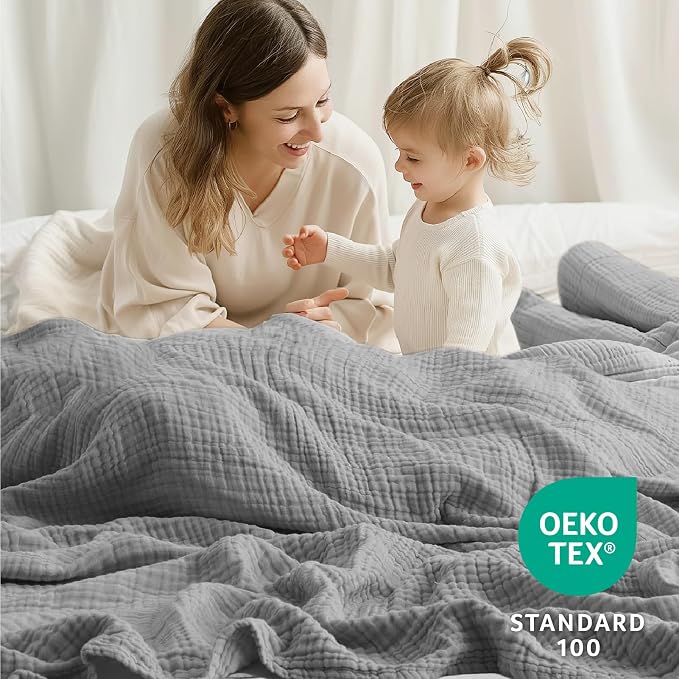 100% Cotton Muslin Blanket 40" x 40", Breathable and Lightweight Cotton Throw Blankets, Soft Cooling Summer Gauze Blanket for All Season, Grey