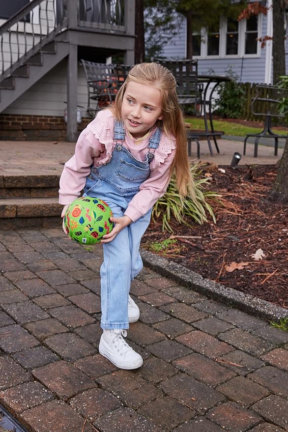 Crocodile Creek Playground Ball - Durable Rubber Ball for Kids Ages 3 and Up - Bouncy Inflatable Ball for Kickball, Indoor Games, and Outdoor Sports - PVC-Free - Garden Friends - 7-inch Diameter