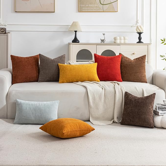 Set of 4 Soft Textured Decorative Throw Pillow Covers 18x18 Inch Cozy Farmhouse Cushion Cover Square Accent Pillow Cases for Bed Couch Sofa Living Room, Red