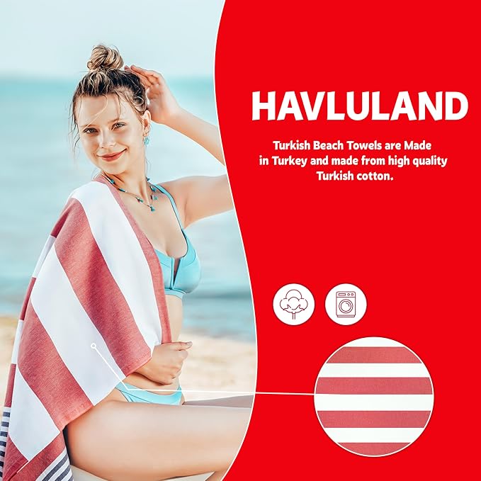 HAVLULAND Turkish Beach Towels, Oversized 40"x72" Turkish Bath Towel, Highly Absorbent Quick Dry Sand Free Beach Towels for Beach Pool Spa Gym Yoga Travel Camping Picnic Blanket - Orange/Fuchsia