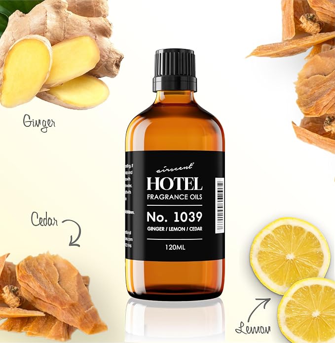 Hotel Diffuser Oil No. 1039 Inspired By The Nobu Hotel - Ginger Lemon Cedar - Premium Fragrance Oil for Ultrasonic and Waterless Diffusers and Crafting - 10 mL, 0.34 fl oz Glass Dropper Bottle