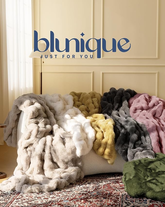 Ultra Soft Cozy Faux Fur Throw Blanket, Fuzzy Plush Thick Bubble Blanket, Oversize Luxury Fluffy Blanket for Couch, Bed, and Living Room, 60x80 Inches, Tie-Dye Light Taupe