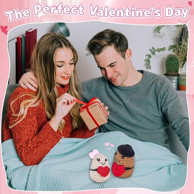 Positive Crochet Potato Funny Emotional Crochet Support Potato with Positive Gift Cards Suitable for Valentine's Day Gag Gift