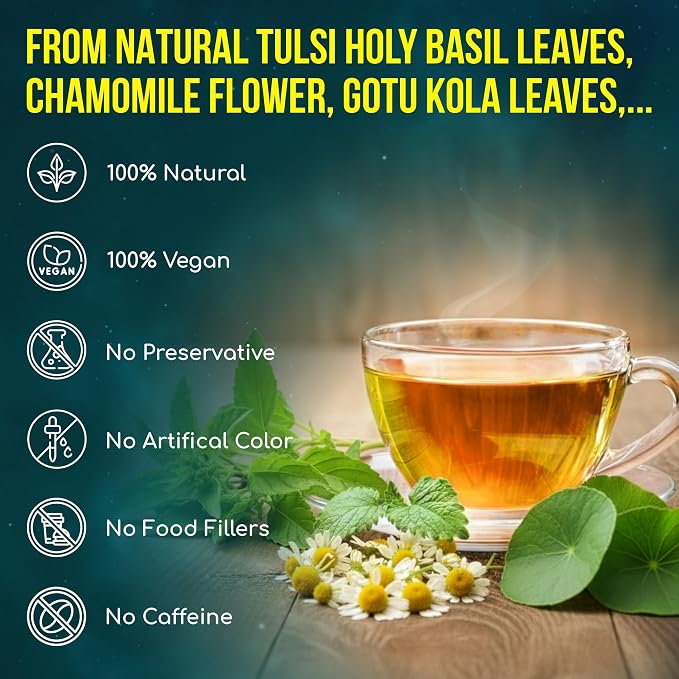 FreshDrinkUS, Tulsi Sleep Tea Bags | 75 Tea Bags | Herbal Blend with Tulsi Holy Basil, Chamomile, Gotu Kola, Ashwagandha & Peppermint | Naturally Caffeine-Free, Relaxing Evening Herbal Tea. Vegan