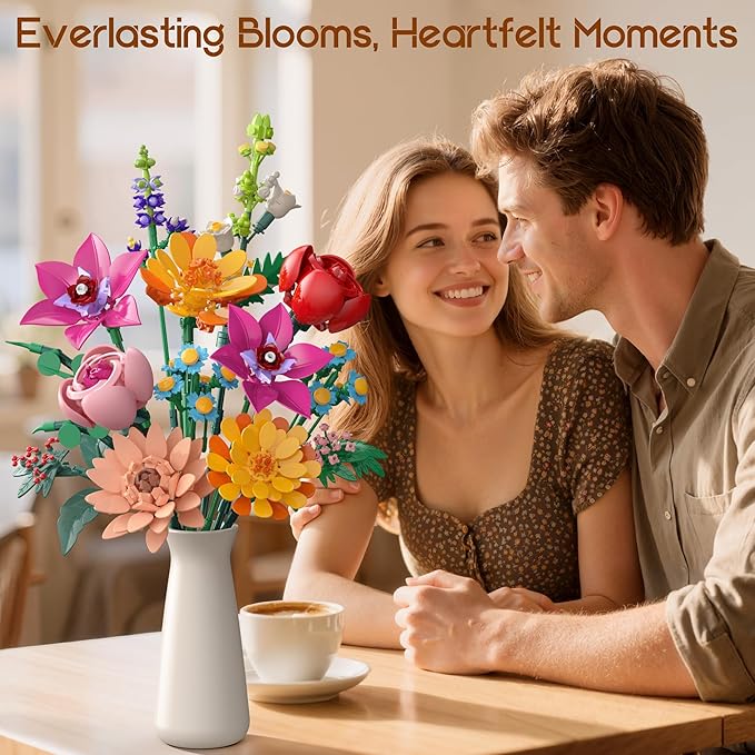 Flowers Bouquet Building Set, 891 PCS Artificial Wildflower Botanical Collection Kit for Women Kids Girls, Home Office Decor Gift for Mother's Day/Valentine's/Christmas
