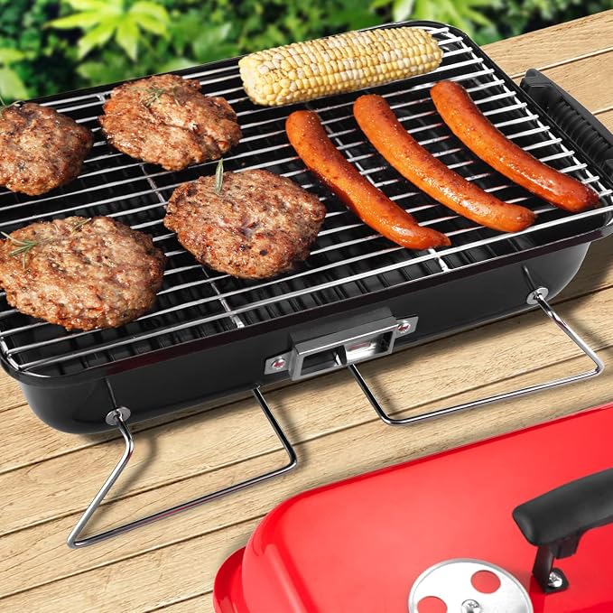 Portable Charcoal Grill, Tabletop Outdoor Barbecue Smoker, Small BBQ Grill for Outdoor Cooking Backyard Camping Picnics Beach,BLACK