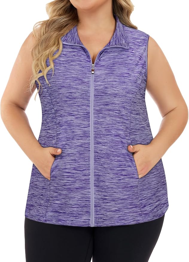 Misyula Style Plus Size Womens Golf Shirt Full-Zip with Pockets Tank Tops | Sleeveless, Quick Dry, Moisture-wicking, Lightweight Vests, Athletic, Tennis, Running, Workout, Casual, Travel, Work