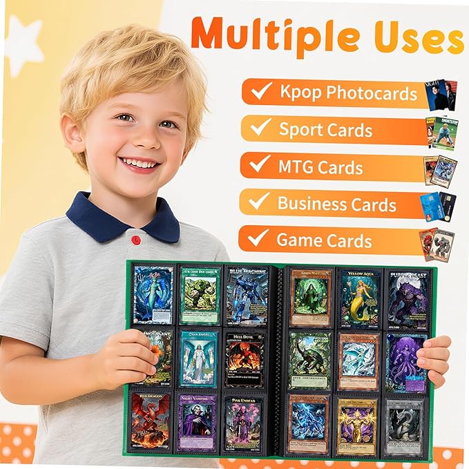 Trading Card Binder 9 Pocket, 360 Card Waterproof Folder with Side Loading Sleeves, Sturdy Card Collection Album for MTG, TCG, Game Cards & Sports Cards, Dark Green