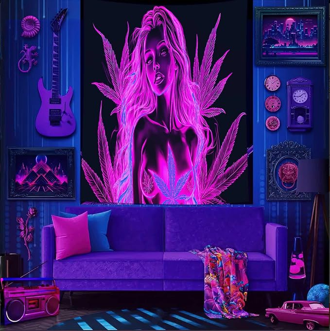 Bcsewcg Blacklight Tapestry, Red Wall Art, Glow in the Dark Hot Girl Poster for Adults Bedroom Dorm Decor
