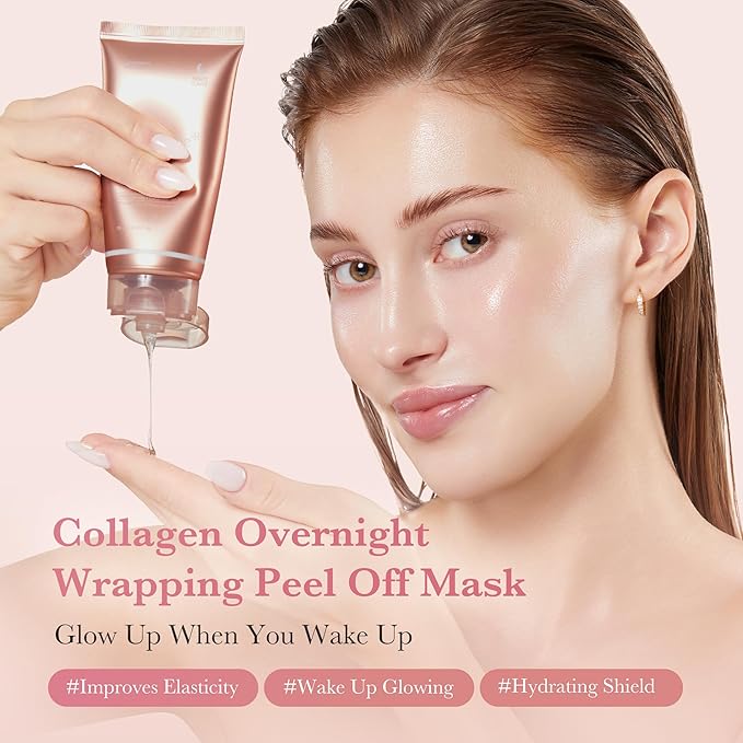 medicube Wrapping Mask Collagen Overnight Peel Off Facial Mask | Elasticity & Hydration Care, Reduces Sagging & Dullness | Hydrolyzed Collagen For Glowing Skin | Korean Skin Care, 2.53 fl.oz